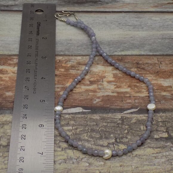Vintage Genuine Tanzanite Pearl Choker Necklace Hook Closure Faceted - Picture 8 of 8